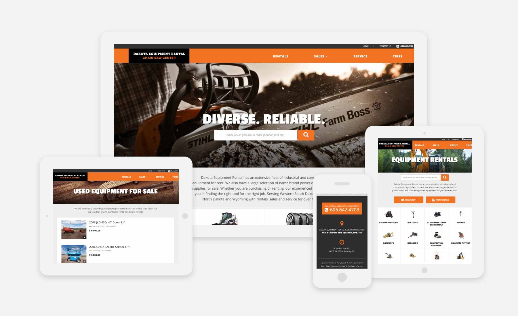 Dakota Equipment Rental responsive website shown on several devices