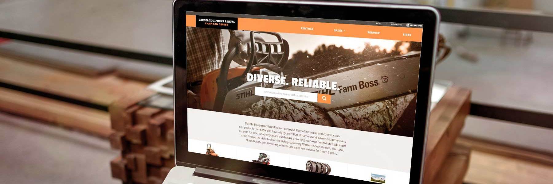 Dakota Equipment Rental website on laptop