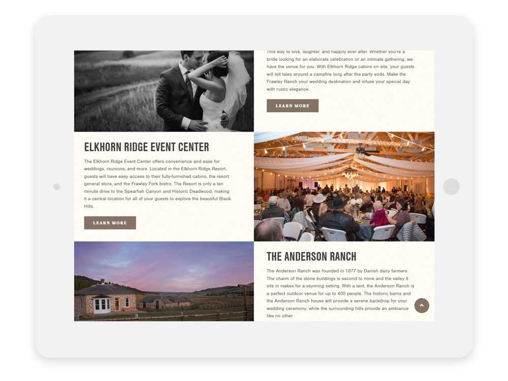 Elkhorn Ridge Weddings & Events page on ipad