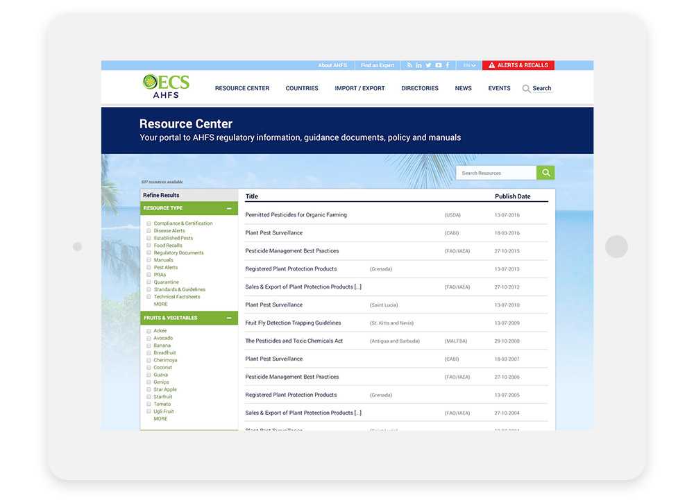 OECS resource center prototype on a tablet