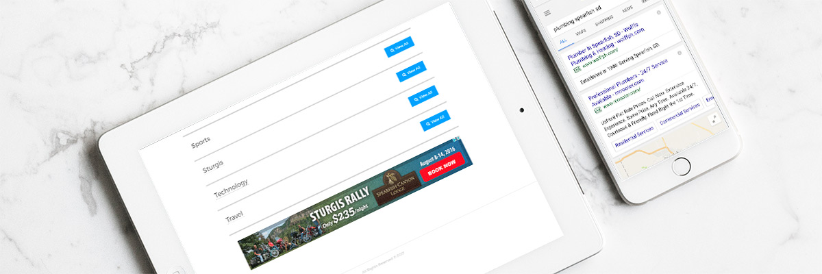 Digital Designs online advertising example showing google ads on ipad and iphone