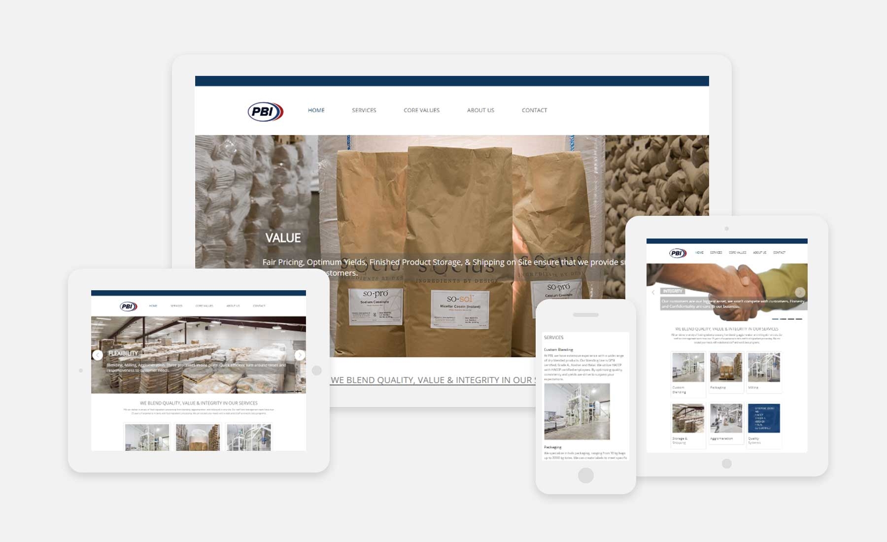 Precision Blending International responsive website shown on several devices