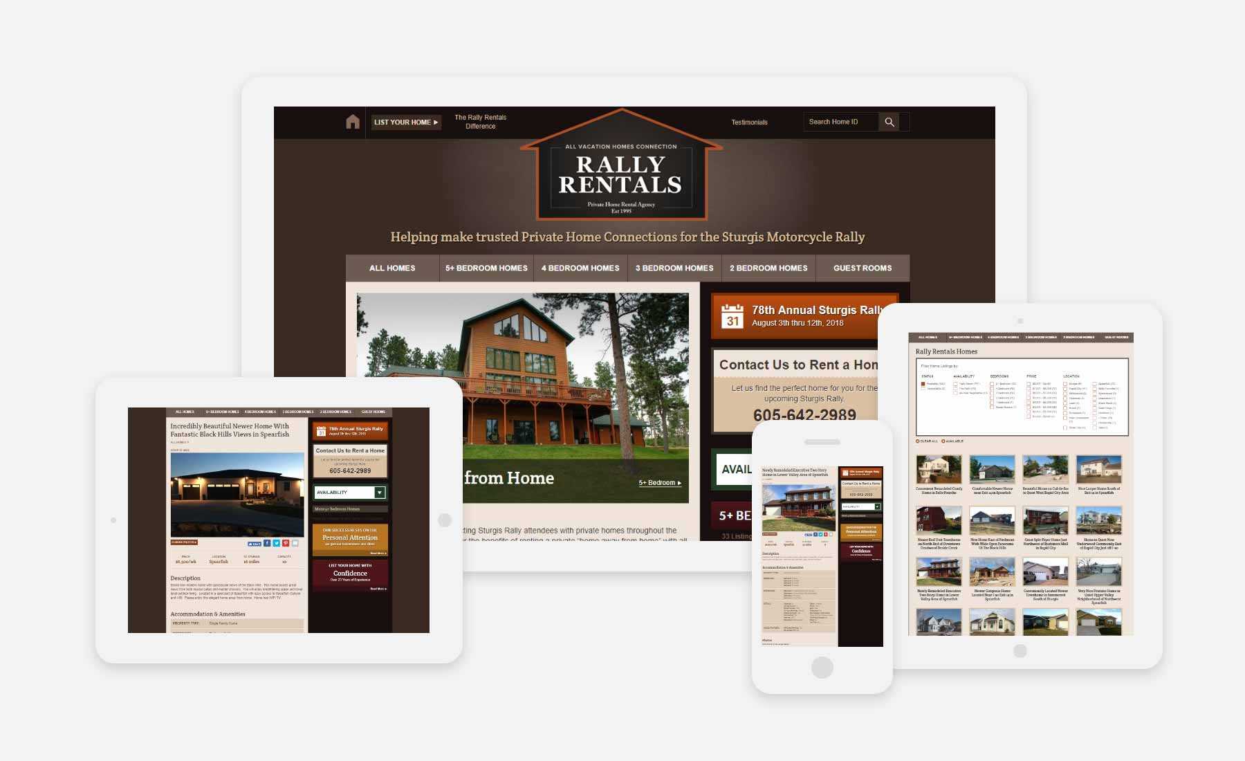 Rally Rentals responsive website shown on several devices
