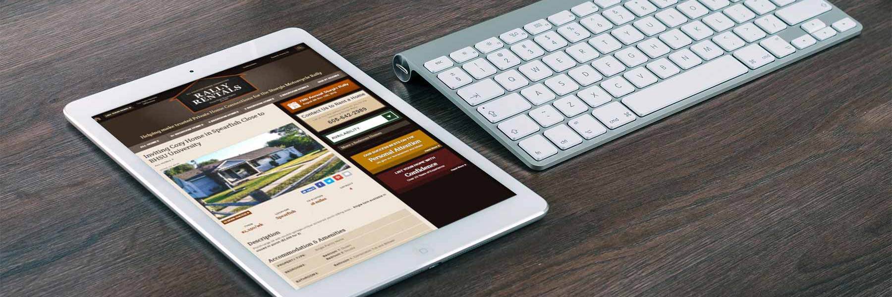 Rally Rentals website on tablet