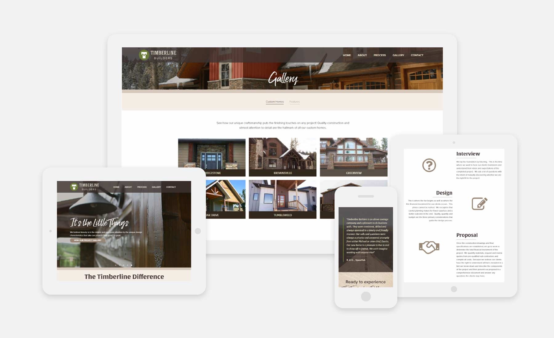 Timberline Builders responsive website shown on several devices