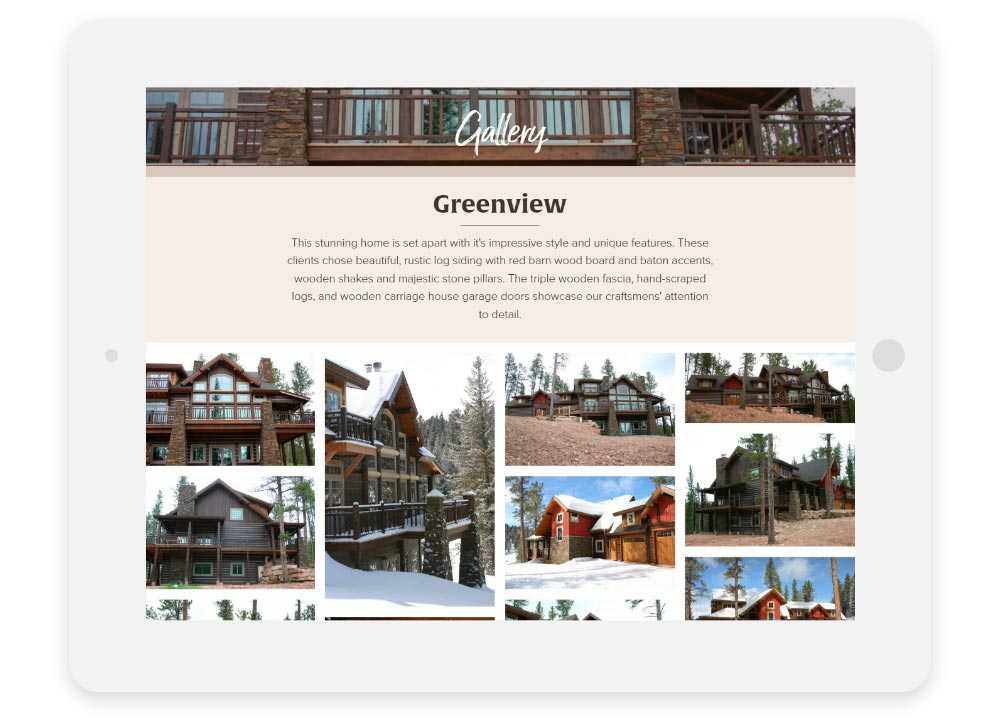 Timberline Builders responsive website shown on a tablet